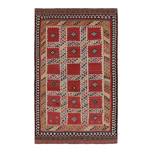 Vintage Kilim in Red With Polychromatic Geometric Patterns, From Rug & Kilim For Sale