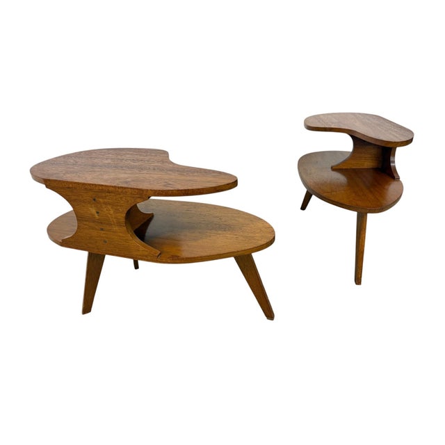 Mid-Century Modern Mid-Century Modern Sculptural Walnut Step Tables - Set of 2 For Sale - Image 3 of 7