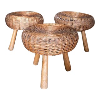 Set of Three Mid Century Tony Paul Wicker Stools For Sale