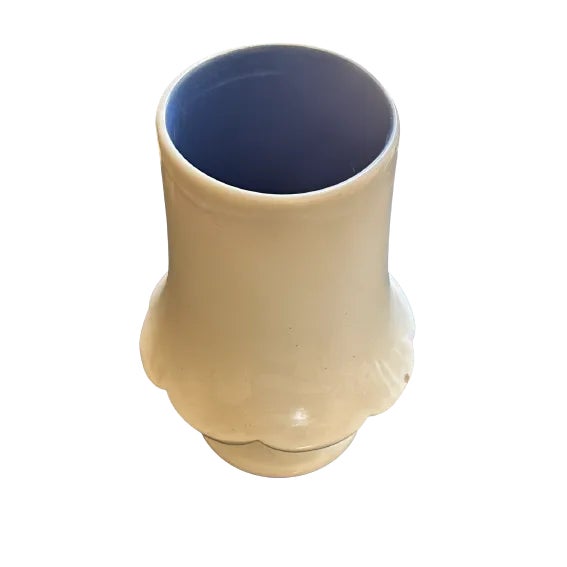 Authentic signed Pottery Vase by George Rumrill with Blue Interior. One nick as shown. One smudge as shown.