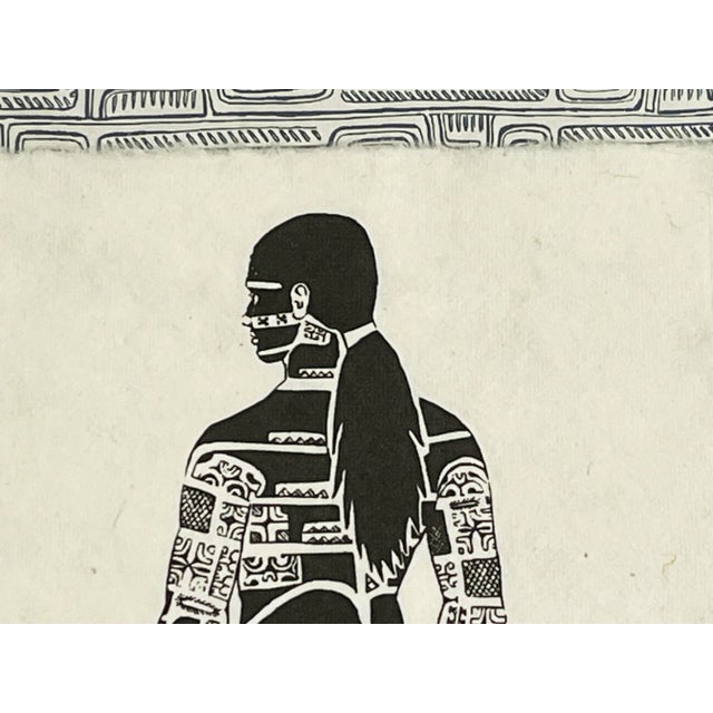 Very intricate vintage tribal tattoo art professionally framed under glass. The piece has a Keith Haring style with...