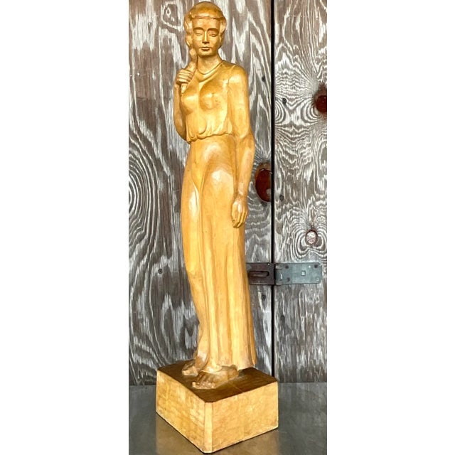Vintage Boho Carved Sculpture of Woman For Sale - Image 4 of 6