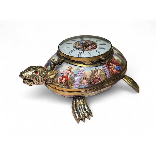 Enamel and Gilt Metal Tortoise-Shaped Repeater Clock with Mythologi, 1800s For Sale - Image 6 of 13