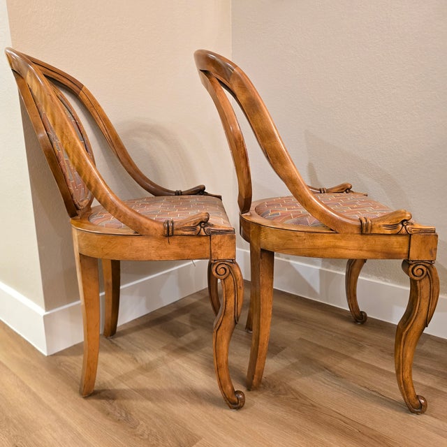 Brown Antique 1920's French Art Deco Goosehead Accent/Dining Chairs - Set of 2 For Sale - Image 8 of 9
