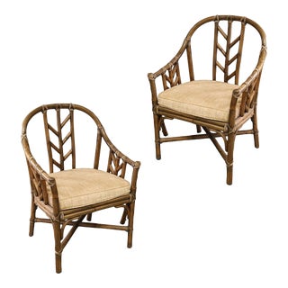 1960s Rattan and Leather M-71 Occasional Chair by Elinor McGuire, Pair For Sale