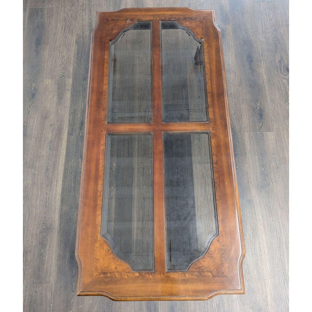 Carved Cherrywood Coffee Table With Beveled Glass Inserts For Sale - Image 4 of 8