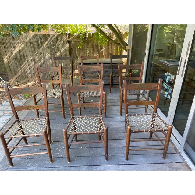American Antique 19th Century Folk Art Woven Rawhide Chairs – Set of 9 For Sale - Image 3 of 12