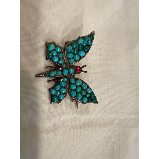 Antique Art Nouveau Brooch in Silver with Turquoise, 1900s For Sale - Image 6 of 6