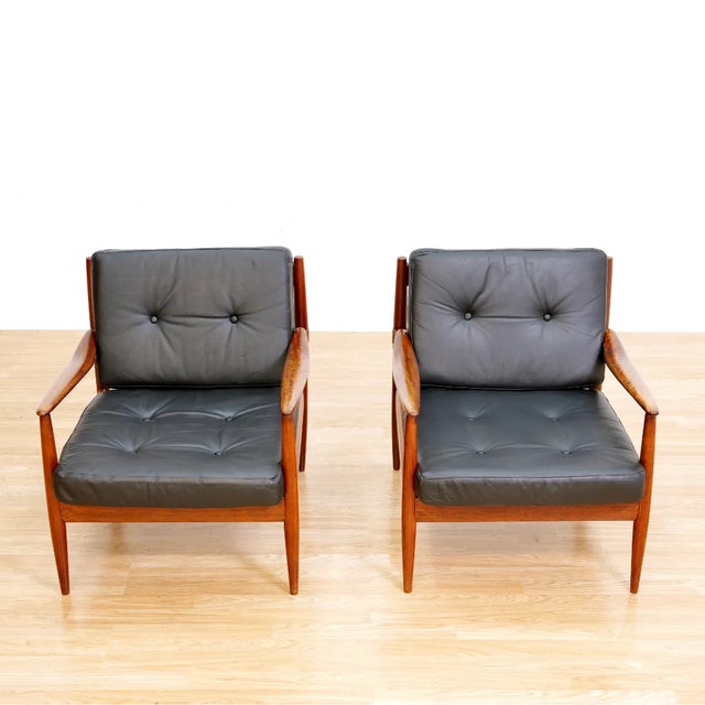 Mid-Century Modern Pair of Mid Century Leather & Rosewood Lounge Chairs Attributed to Beka For Sale - Image 3 of 12