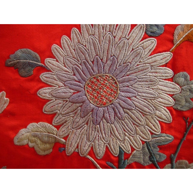 Textile Red Silk Chinese Embroidery of a Dragon 19 Century For Sale - Image 7 of 15