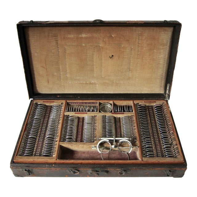 Antique American Optometry Trial Lens Set With Testing Glasses For Sale