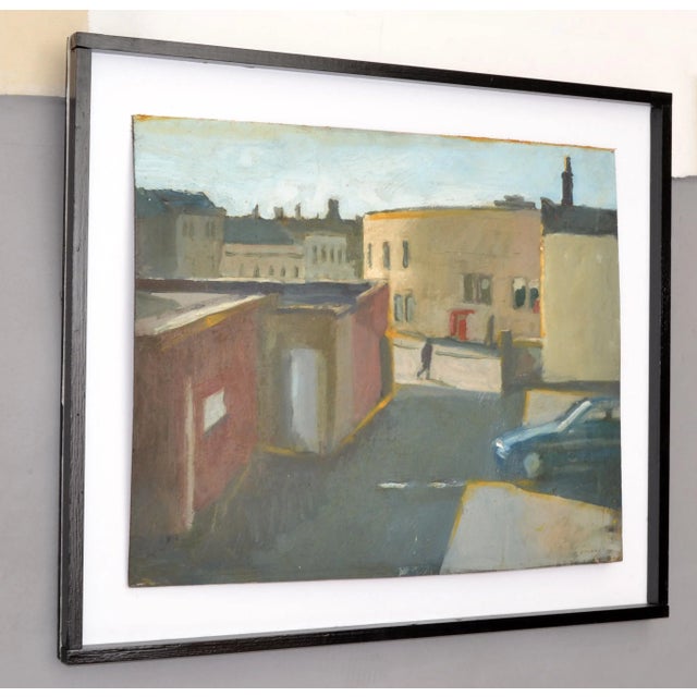 Cityscape Painting Acrylic on Board Black & White Framed Mid-Century Modern 70s For Sale In Miami - Image 6 of 13