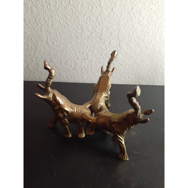 Art Nouveau 1950s Art Nouveau Solid Brass Trunk Up Elephant Figurine Vase Holder For Sale - Image 3 of 5