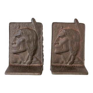 Vintage Native American Cast Iron Bookends - a Pair For Sale