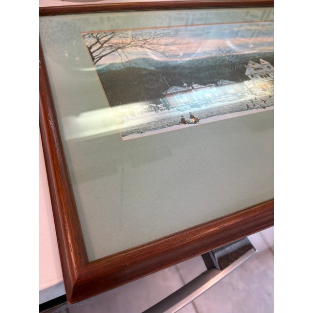 Norman Rockwell Vintage Norman Rockwell Stockbridge Main Street at Christmas Framed Offset Lithograph Print Reproduction For Sale - Image 4 of 13