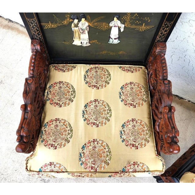 Chinese Hand-Carved Dragon Throne Armchairs Pair For Sale - Image 15 of 18