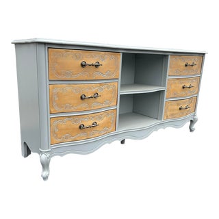 Mid 20th Century Vintage French Provincial Buffet in Grey and Natural Wood For Sale