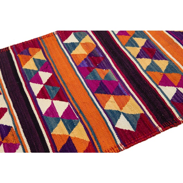 Vintage Flatweave Turkish Kilim Wool Rug With Multicolor Geometric Design For Sale In New York - Image 6 of 11