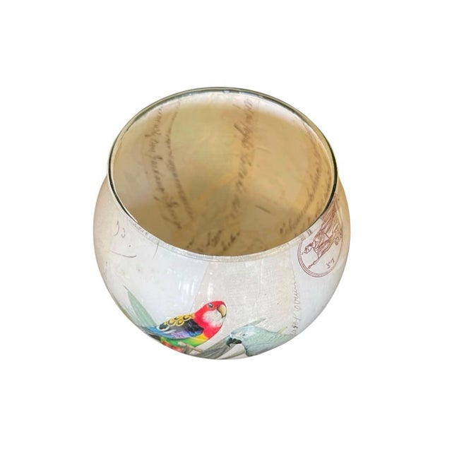 Vintage Tropical Avian Decoupage Glass Hurricane Bowl For Sale In West Palm - Image 6 of 12