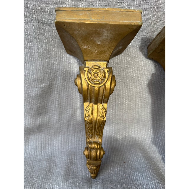 Hollywood Regency Vintage Gold Resin Candleholder Sconces a Pair For Sale - Image 3 of 17
