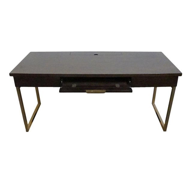 Charcoal Martin Furniture Axis Collection Contemporary Modern 64" Writing Desk - Mocha Finish W. Bronze Finished Metal Frame For Sale - Image 8 of 15