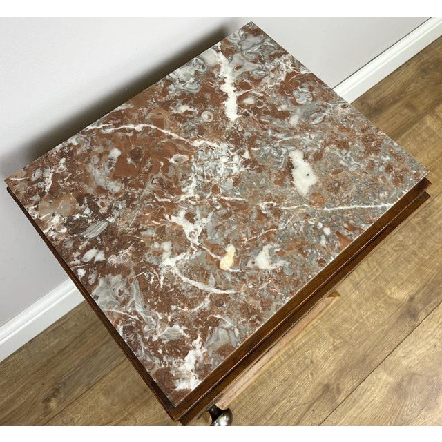 Antique French Art Deco Oak Bedside Table with Marble Top For Sale - Image 10 of 12