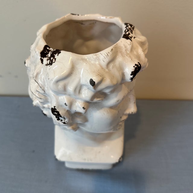 White Mid 20th Century Ceramic Statue of David Bust Planter For Sale - Image 8 of 10