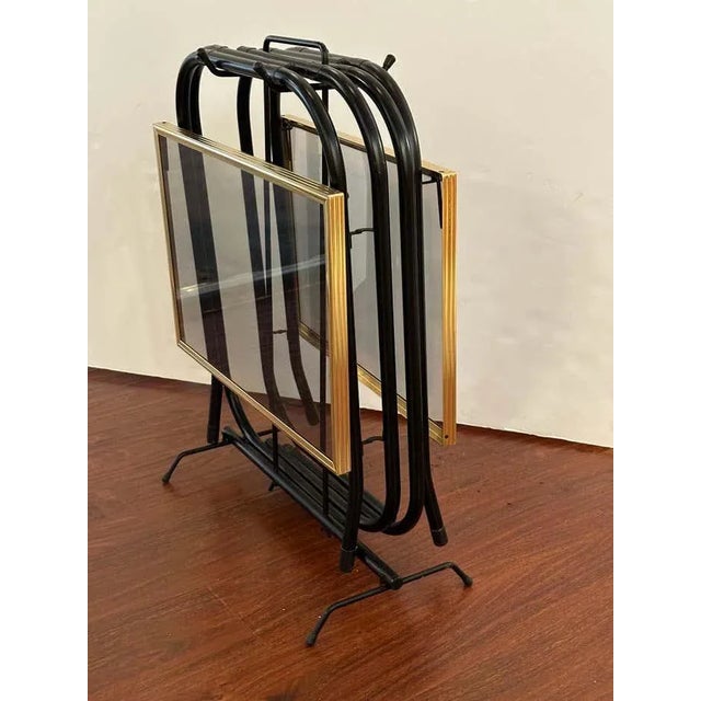 Mid-Century Modern Pair of Occasional Folding Tables With Their Black Iron Support For Sale - Image 3 of 5