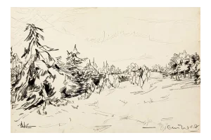 Landscape - Original Mixed Media by T. Gertler - 1970s 1970s
