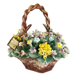 Vintage Ceramic Flower Basket from Capodimonte, Italy 1960s For Sale