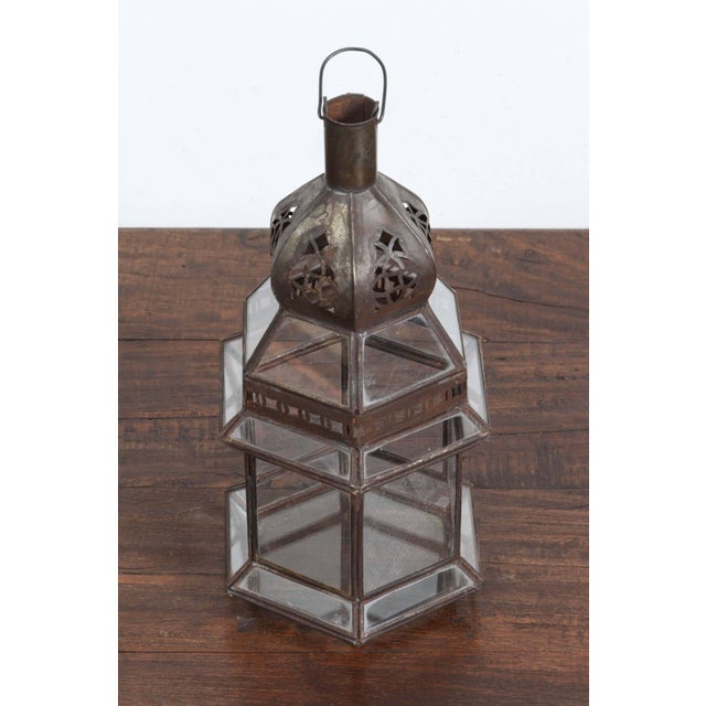 Moroccan Metal And Clear Glass Lantern Chairish