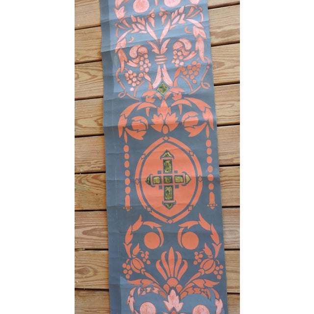 Vintage Distressed Renaissance Urn Motif Blue & Pink Painting For Sale - Image 4 of 6