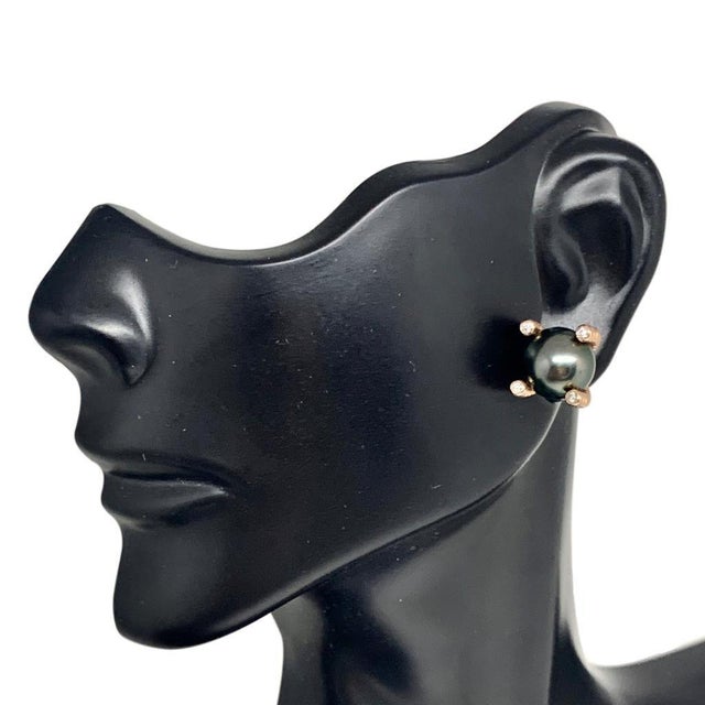 Metal Diamond Large Tahitian Pearl Earrings 14k Rose Gold Certified For Sale - Image 7 of 14