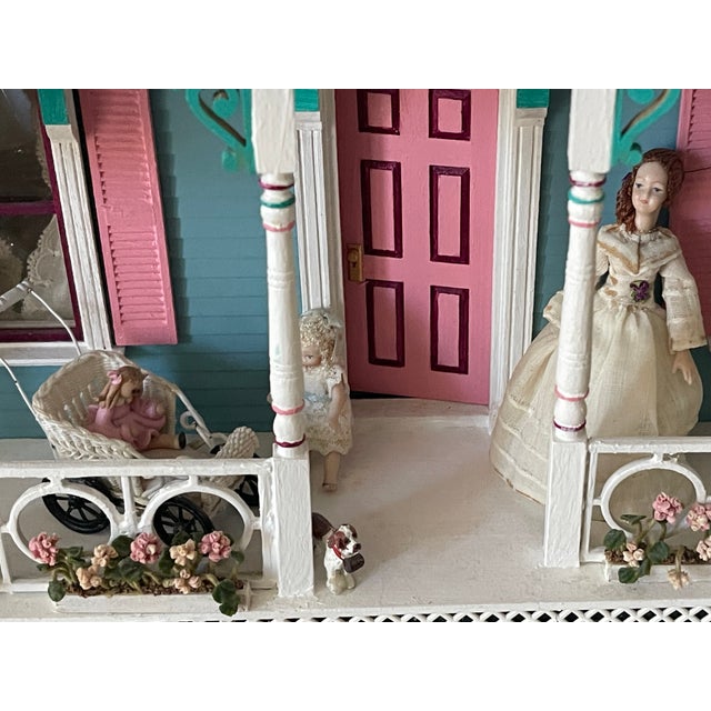 Shabby Chic 1960 Vintage Dollhouse Blue Cottage Handmade Furnished For Sale - Image 3 of 17