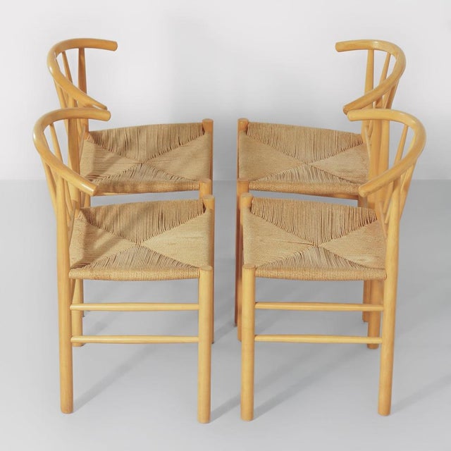 1960s Danish J-151 Dining Chairs in Beech and Papercord by Erik Ole Jørgensen for FDB Møbler, 1960s, Set of 4 For Sale - Image 5 of 8