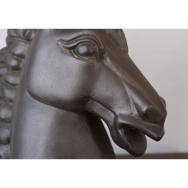 Large Vintage Dark Brown Ceramic Horse Head Sculpture For Sale In San Francisco - Image 6 of 14
