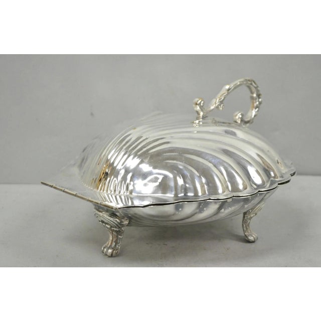 Vintage Regency Style Silver Plated Clam Shell Hinged Warmer With Floral Handle For Sale - Image 16 of 16
