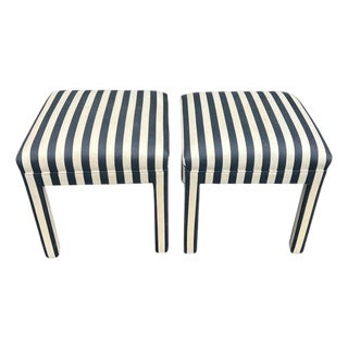 Pair of Striped Square Ottomans in the Style of Billy Baldwin For Sale