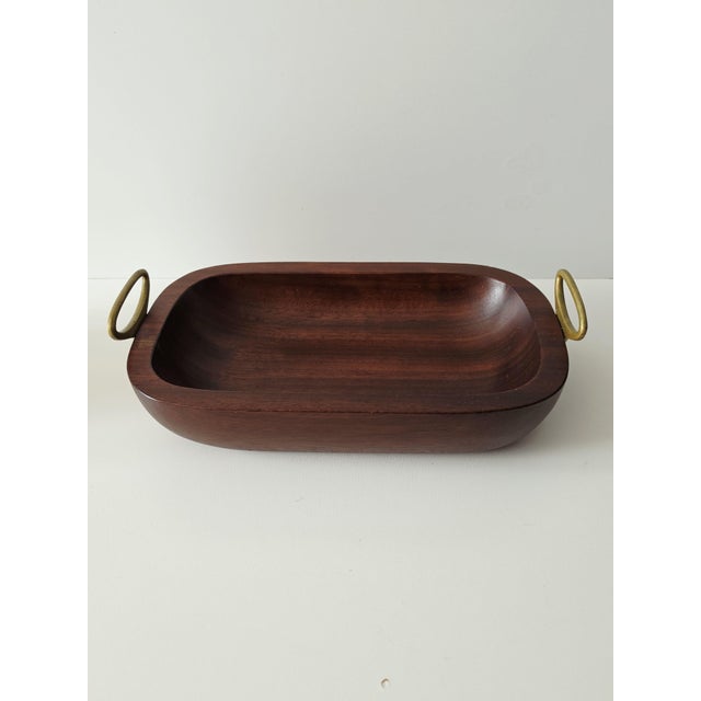 Carl Auböck large wooden fruit or nut bowl with brass handles (Model 435) from the 1950s, designed by the Wiener...