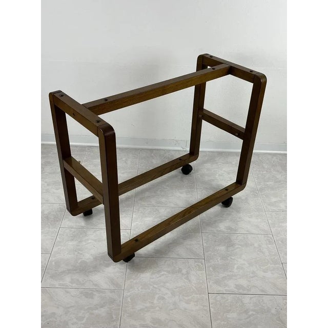 Cart in wood and glass smoke, with wheels, Italy, 80s. Design, vintage, in excellent condition. The wheels are pirounts....