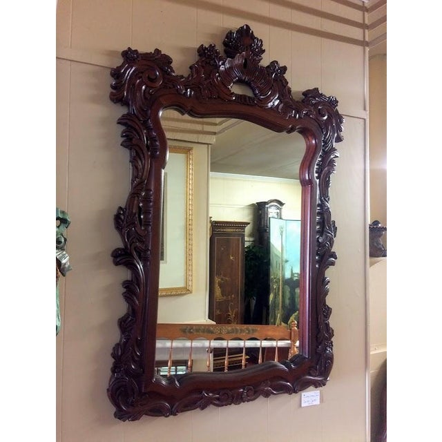 Item: Vintage Carved Wood Frame Mirror. Age & Condition: Circa 1990. Good, refinished, new wire hanger. Dimensions: 37.5″...