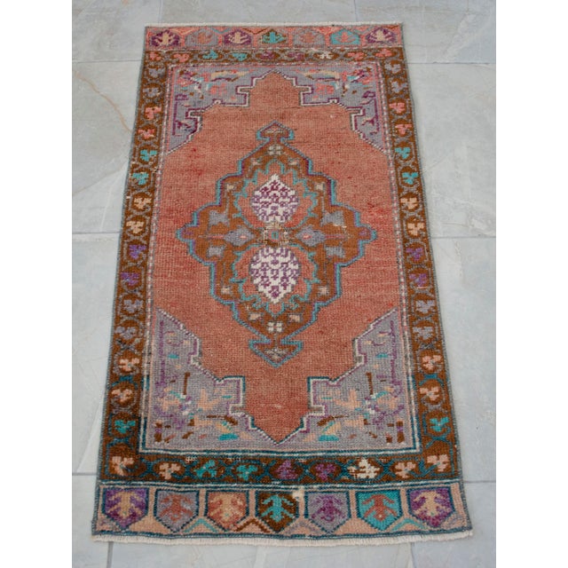 1970s Hand Made Turkish Rug Small Rug Kitchen Mat Organic Wool Entry Decor - 1'8" X 3'3" For Sale - Image 13 of 13