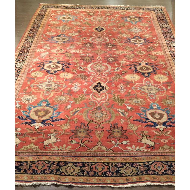 Textile Antique 19th Century Orange Sultanabad Area Rug 8'5 X 11'10 For Sale - Image 7 of 8