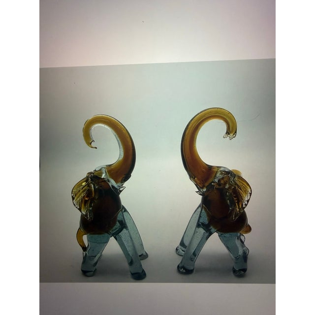 Vintage Italian Style Sommerso Art Glass Elephant Pair Amber Aqua Blue Clear Glass 9” For Sale - Image 6 of 9