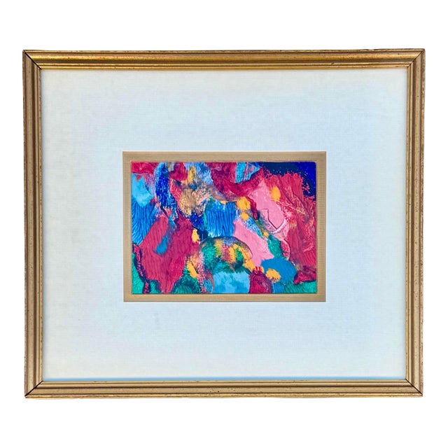 Vintage Vibrant Abstract Expressionist Hand-Painted Alkyd Monotype by Adrenn Doss For Sale