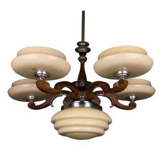 Large Art Deco Chandelier in Glass, Metal, and Wood, Italy, 1950s For Sale