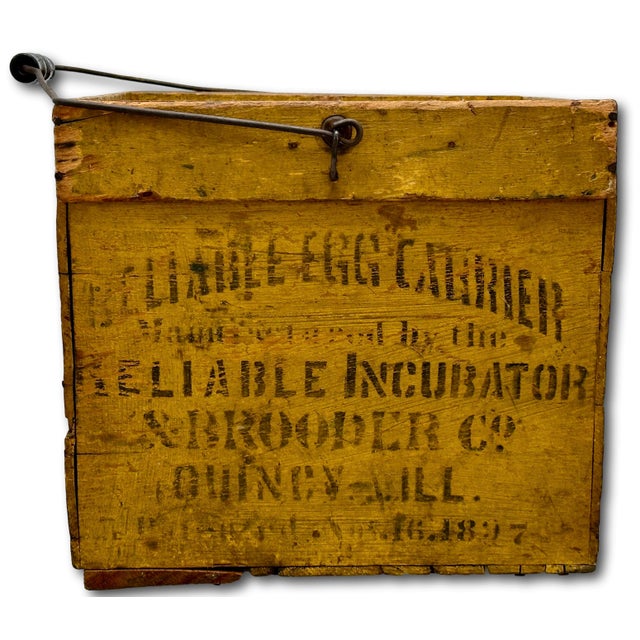 Wonderfully Rustic & Unusual Antique Patent 1897 Americana Wood Egg Carrier Crate With Maker & Clothier Advertising For Sale - Image 4 of 18