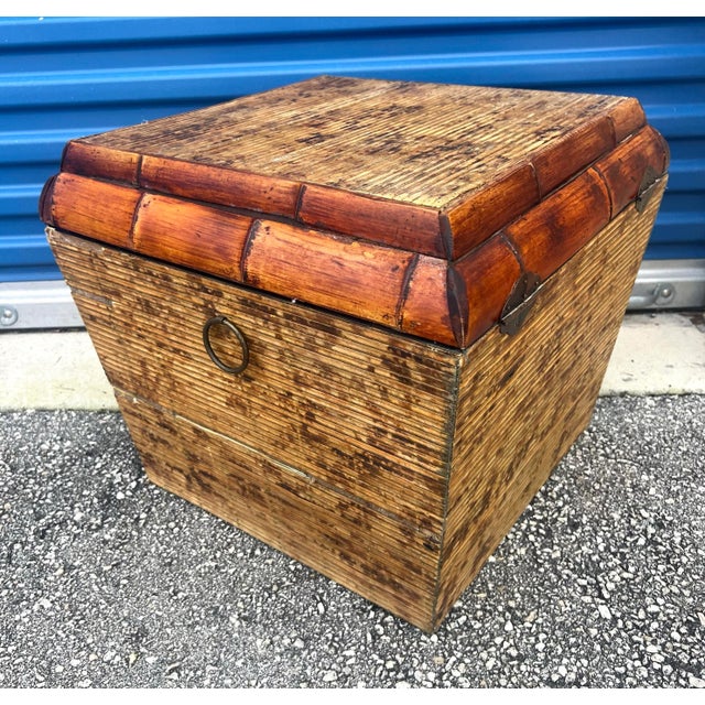 Wood Oversized Vintage Woven Bamboo/Rattan Handled Basket For Sale - Image 7 of 12