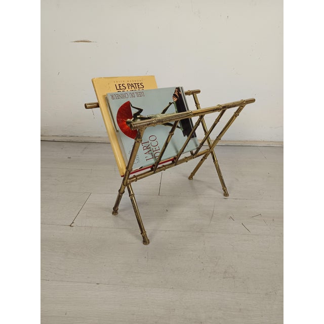 Metal Brass and Bamboo Magazine Rack, 1970s For Sale - Image 7 of 14