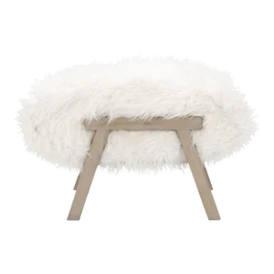 Tibet White Fur & Oak Ottoman